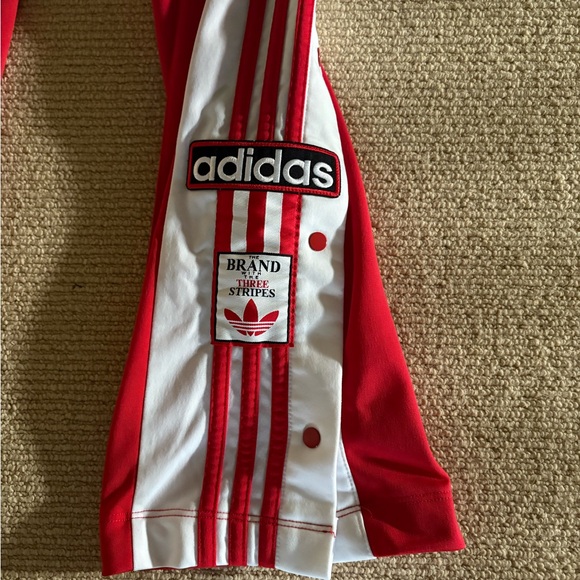 adidas Kids Red Joggers with White Stripes - Picture 2 of 3